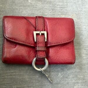 Prada Red Leather key/tiny Wallet with Silver Ring vintage leather